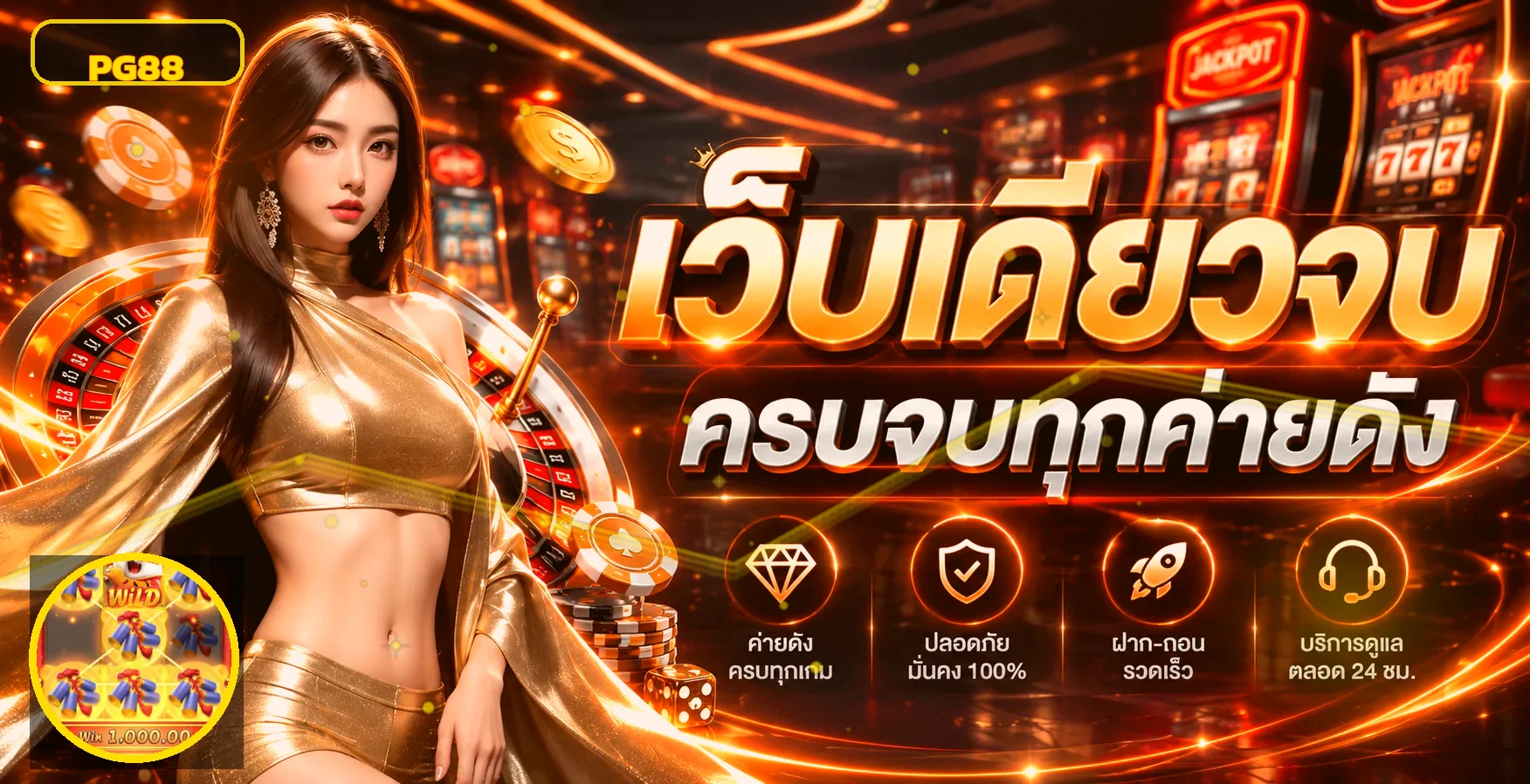 ภาพแนะนำ PG88 เว็บตรงโทนส้มทองพร้อมตัวละคร PG Soft